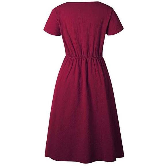 Soho Red High Waisted Midi Dress With Pockets - Picture 5 of 6